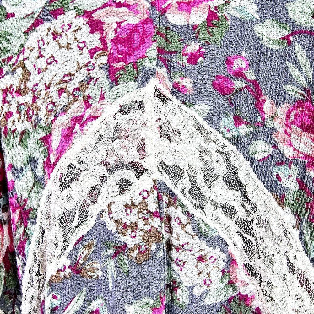 Umgee USA Crepe Sheer Lace Dainty Asymmetrical Southern Boho Tank Top, Sz L - Picture 6 of 10